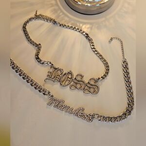 2 silver tone Choker chain necklaces! Vintage Rainbow! "BOSS" & "FLAWLESS"
